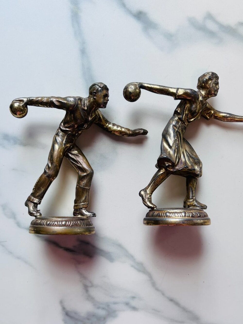 Vintage Mid-century (or earlier) Male / Female Bowling Trophy Set